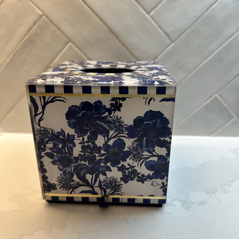 MacKenzie-Childs Blue Floral Tissue Box Cover